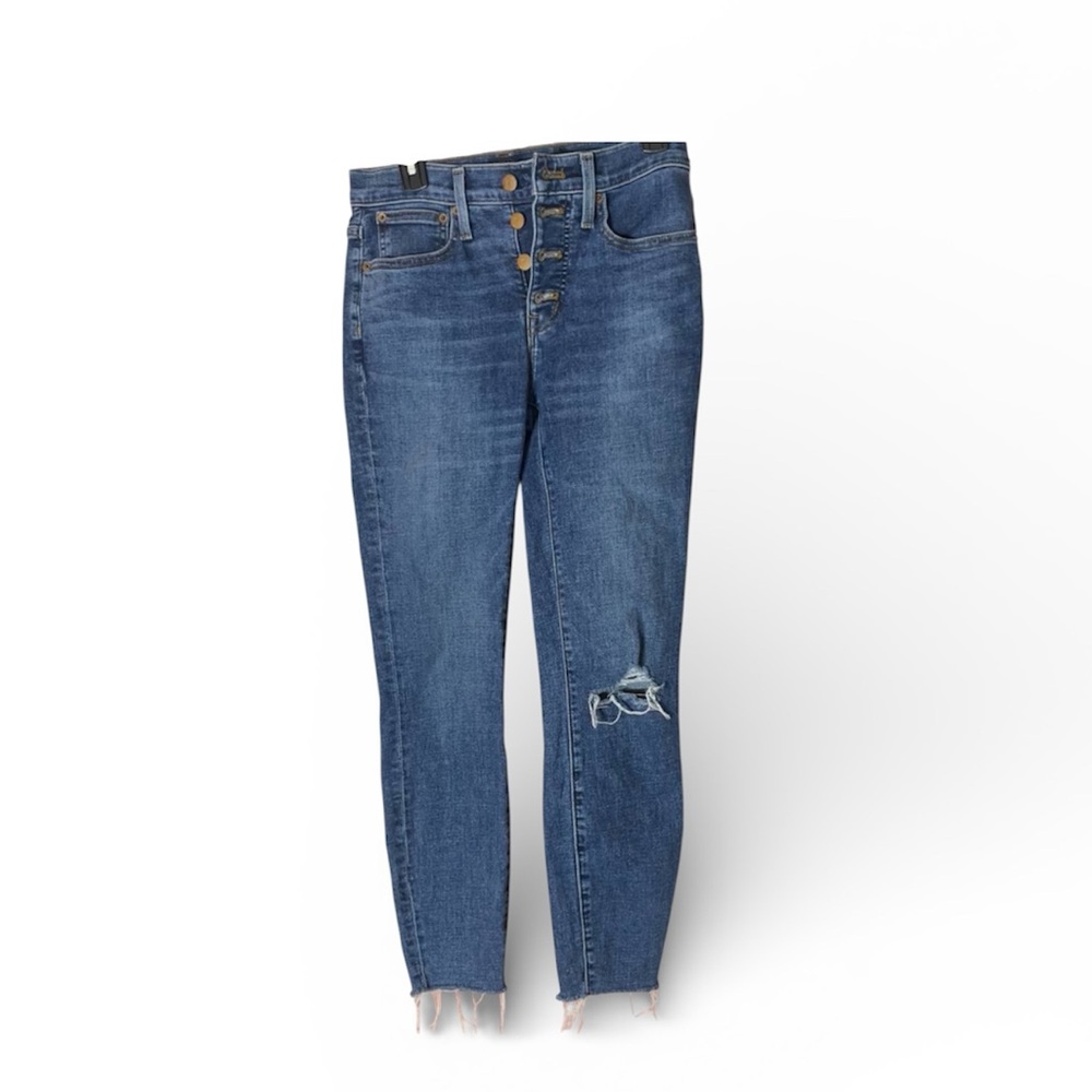 J. Crew 9"‎ Mid-Rise distressed Skinny Jeans Sz 26 All Day Stretch Denim Blue